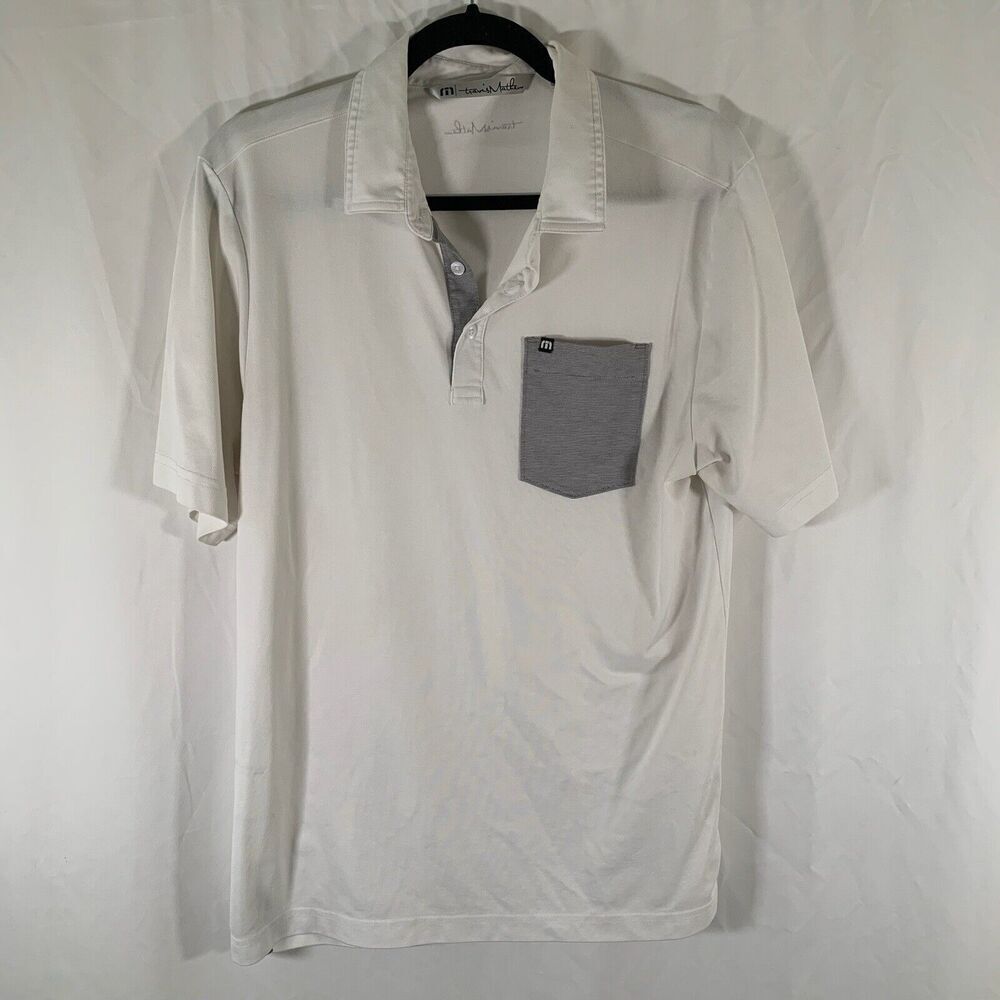 Travis Mathew Polo Shirt Men's Medium White Short Sleeve 1/4 Button Cotton